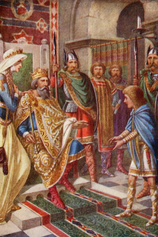 Az ifjú Edwin és a kelet-angliai király (színes litográfia) alkotó: English School