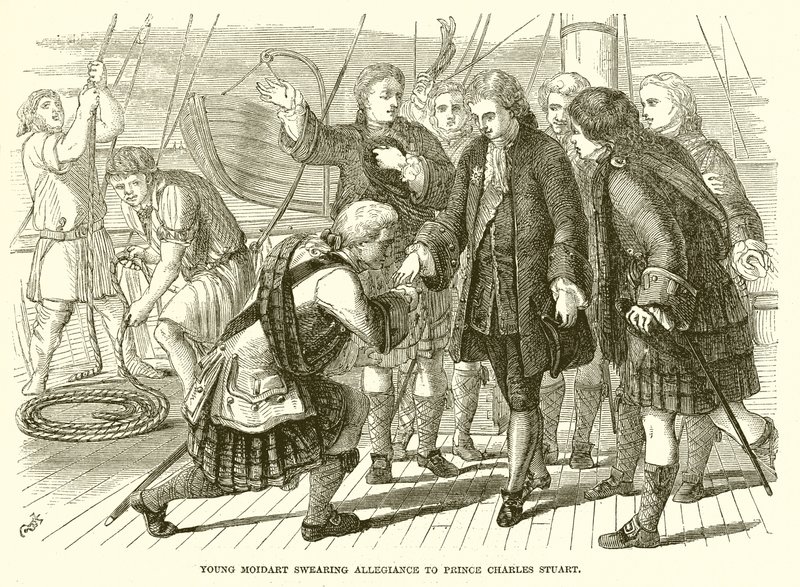 A fiatal Moidart hűséget esküszik Stuart Károly hercegnek alkotó: English School