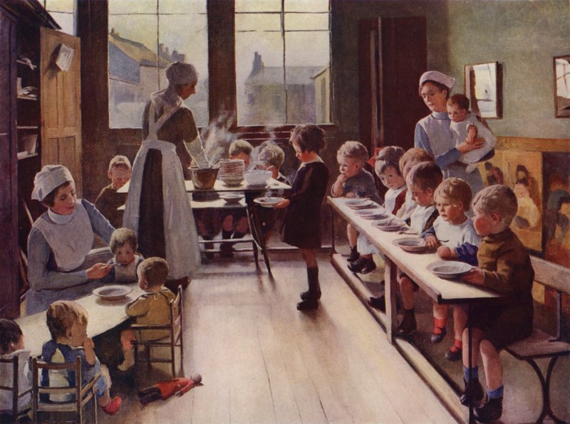 Kisgyermekek étkezés közben a bölcsődében (színes litó) alkotó: English School