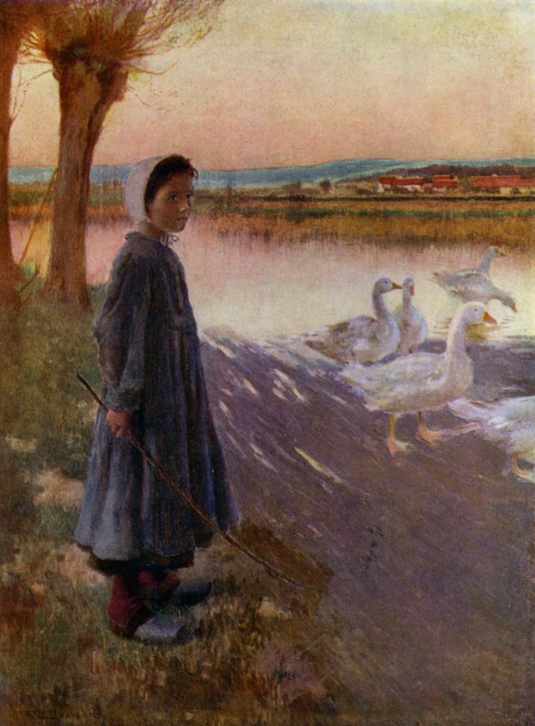 Fiatal lány, aki libanyájat gondoz (színes litho) alkotó: English School