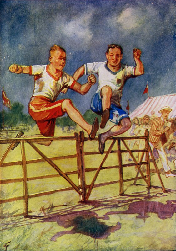 Fiatal férfiak akadályfutásban (színes litó) alkotó: English School
