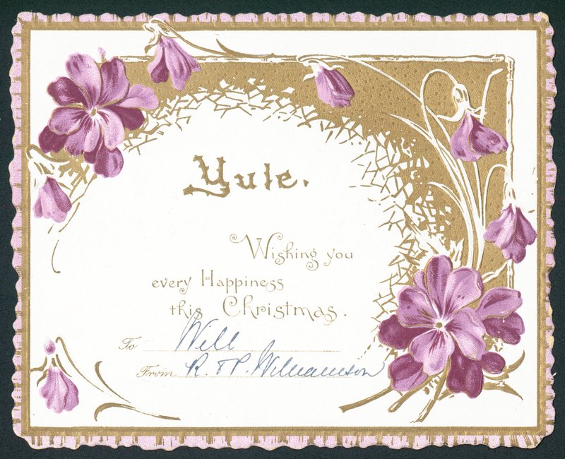 Yule, lila virágok, karácsonyi kártya alkotó: English School