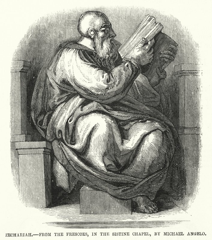 Zakariás, a freskókról, a Sixtus-kápolnában, Michael Angelo (metszet) alkotó: English School