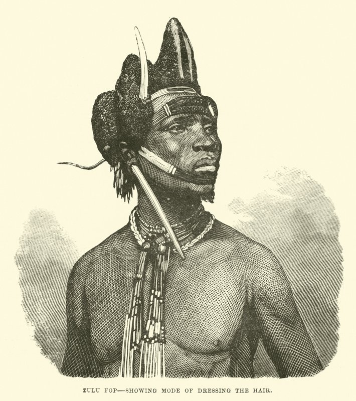 Zulu fop, a hajviselet módját mutatja alkotó: English School