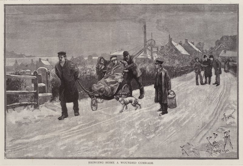 Hazahoznak egy munka közben megsérült szénbányászt (litho) alkotó: Enoch Ward
