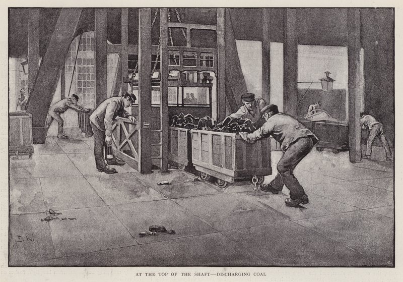 Szénkibocsátás a bányaakna tetején (litho) alkotó: Enoch Ward