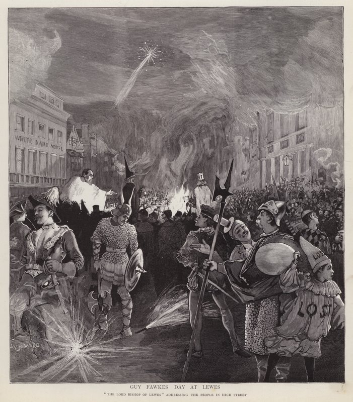 Guy Fawkes napi körmenet Lewesben, Sussexben, 1892. november 5. (litho) alkotó: Enoch Ward