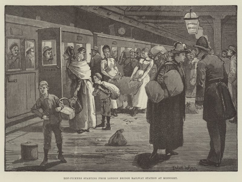 Hop-Pickers indul a London Bridge pályaudvarról éjfélkor alkotó: Enoch Ward