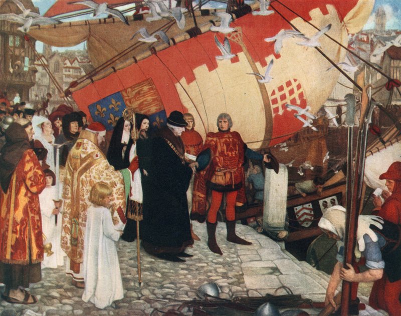 John és Sebastian Cabot elutazása Bristolból első felfedezőútjukra, 1497-ben alkotó: Ernest Board