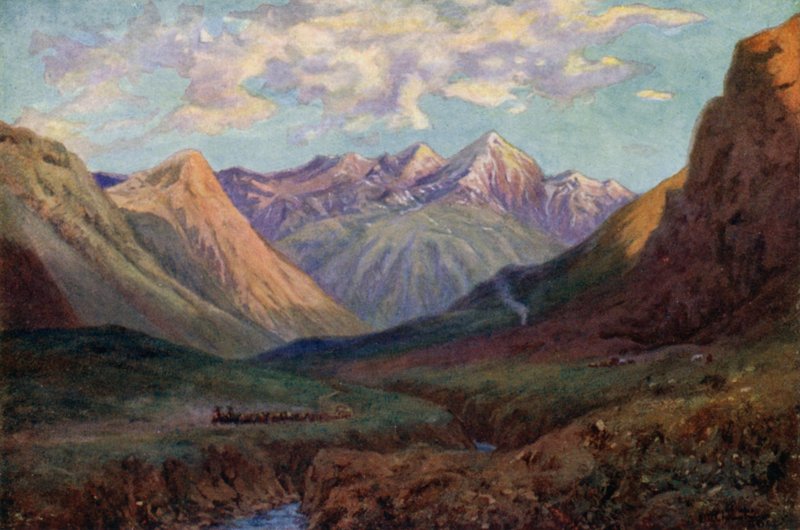 Öszvércsapat elhagyja Puente del Incát alkotó: Ernest William Christmas