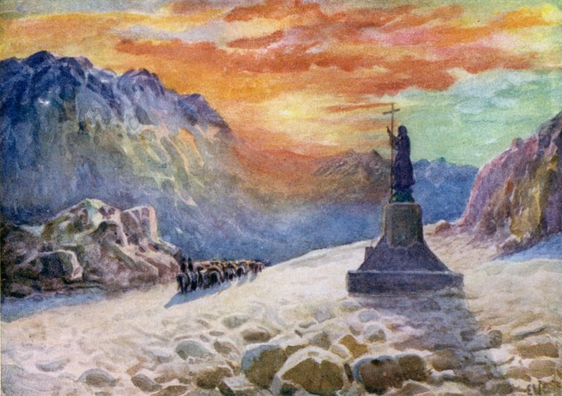Krisztus-szobor az argentin-chili határon, napkelte alkotó: Ernest William Christmas