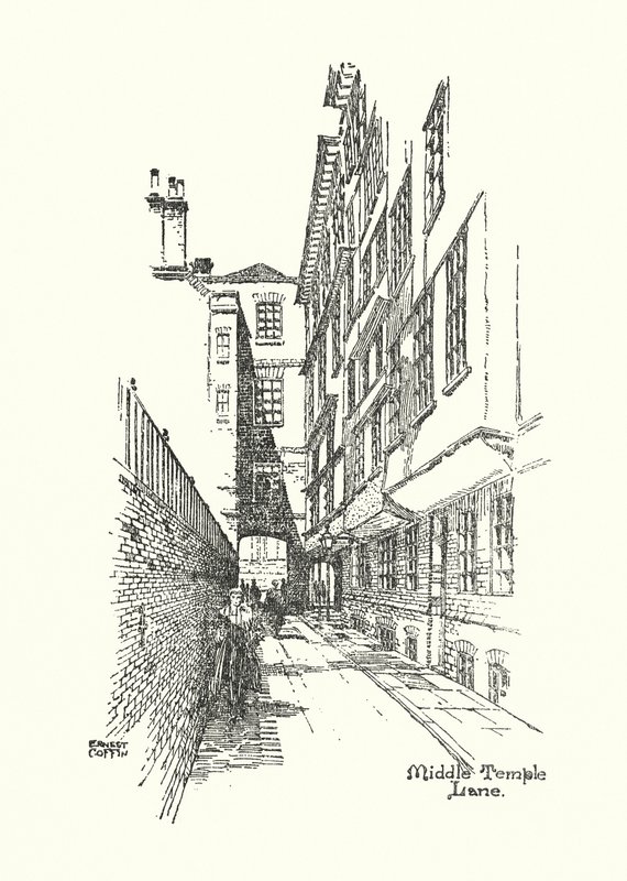 Old London: Temple Lane (litográfia) alkotó: Ernest (after) Coffin
