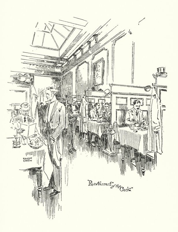 Old London: Cock Tavern étterme (litográfia) alkotó: Ernest (after) Coffin