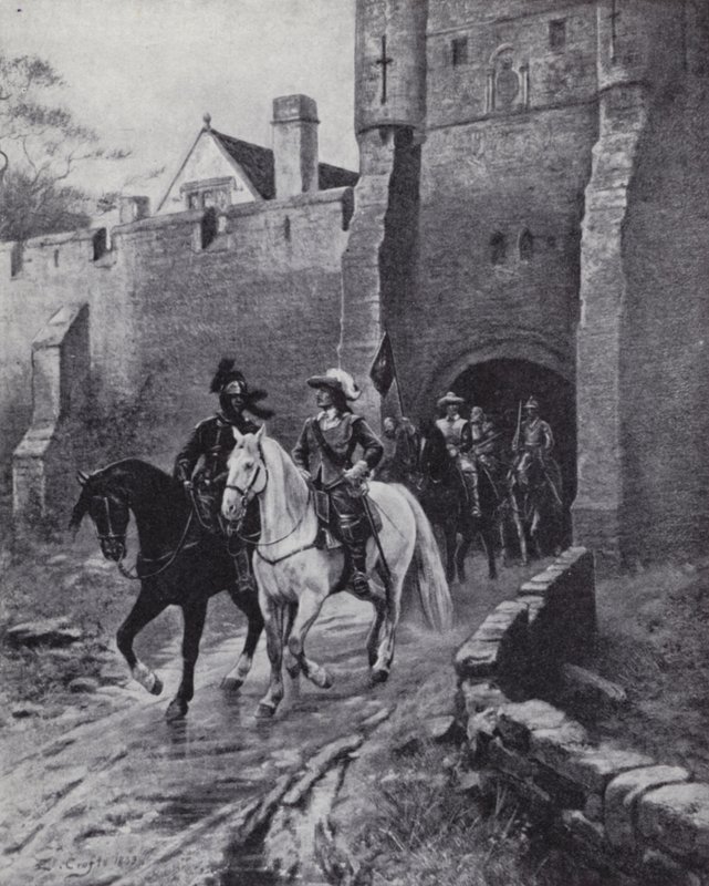 Oliver Cromwell és serege a yorki Bootham Barban, amikor II. Károly 1650-ben megpróbálta visszaszerezni a trónt (litográfia). alkotó: Ernest (after) Crofts