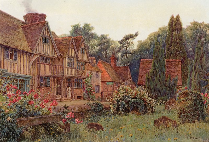 A verandaház Chiddingstone-ban, Kent (színes litó) alkotó: Ernest Arthur Rowe