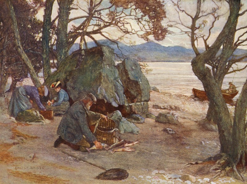 Ebédidő Loch Awe-ban (színes litográfia) alkotó: Ernest Edward Briggs