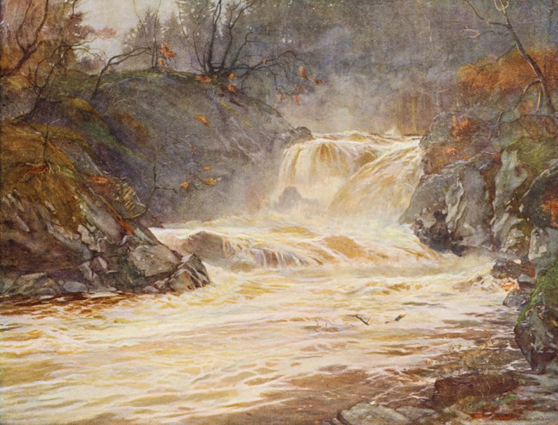 A Lochay-vízesés áradáskor (színes litográfia) alkotó: Ernest Edward Briggs