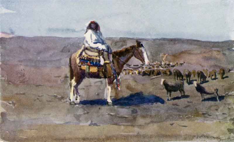 Egy tipikus dél-argentin gaucho lány ül a kablóján alkotó: Ernest William Christmas