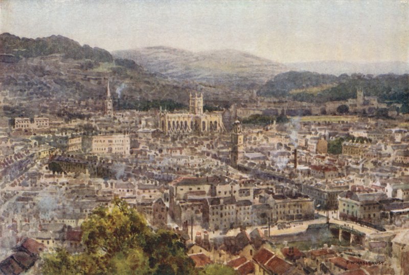 Fürdő a Beechen Cliffről (színes litó) alkotó: Ernest William Haslehust