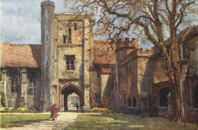 Beaufort torony és Ambulatory St Cross (színes litho) alkotó: Ernest William Haslehust