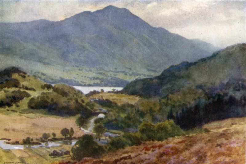 Ben Venue és Loch Achray, Trossachs (színes litó) alkotó: Ernest William Haslehust