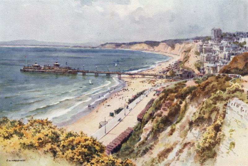 Bournemouth Pier and Sands Eastcliffből (színes litho) alkotó: Ernest William Haslehust