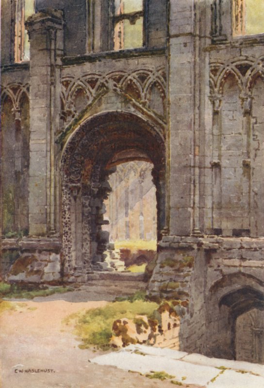 A Glastonbury Abbey Szent Mária kápolnájának ajtaja (színes litó) alkotó: Ernest William Haslehust