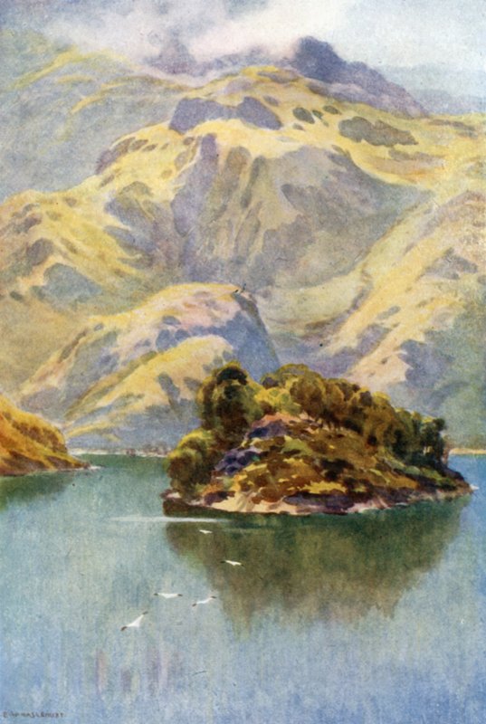 Ellen-sziget, Loch Katrine (színes litó) alkotó: Ernest William Haslehust