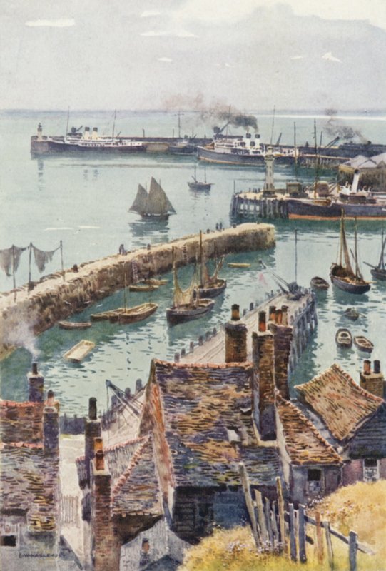 Folkestone kikötő Eastcliffe-ből (színes litó) alkotó: Ernest William Haslehust
