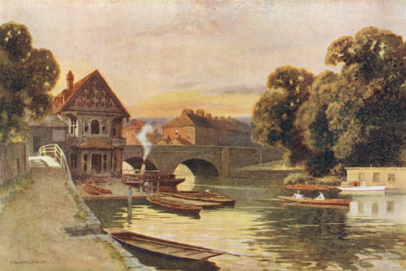Folly Bridge, Oxford (színes litó) alkotó: Ernest William Haslehust