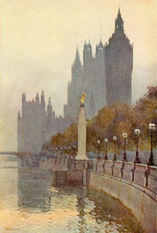 Parlament házak a rakpartról (színes litó) alkotó: Ernest William Haslehust
