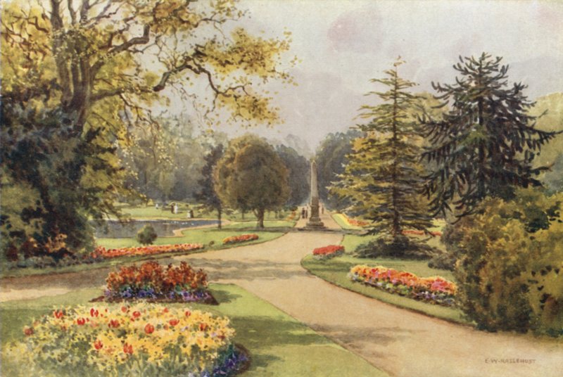 A Jephson Gardensben, Leamington (színes litho) alkotó: Ernest William Haslehust