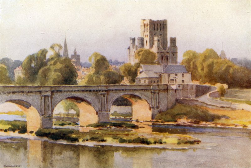 Kelso: A Tweed folyó és az Abbey Ruins (színes litó) alkotó: Ernest William Haslehust