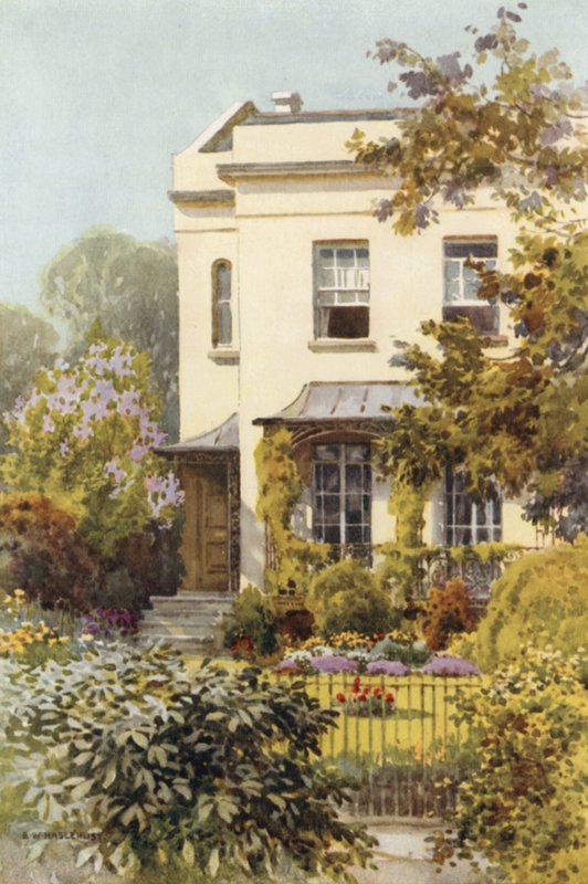 Nathaniel Hawthorne háza, Leamington (színes litho) alkotó: Ernest William Haslehust