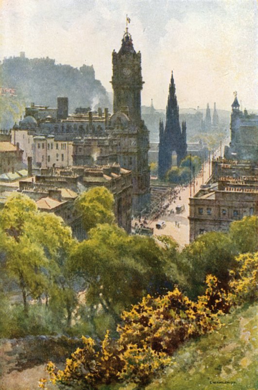 Princes Street a Calton Hilltől (színes litó) alkotó: Ernest William Haslehust