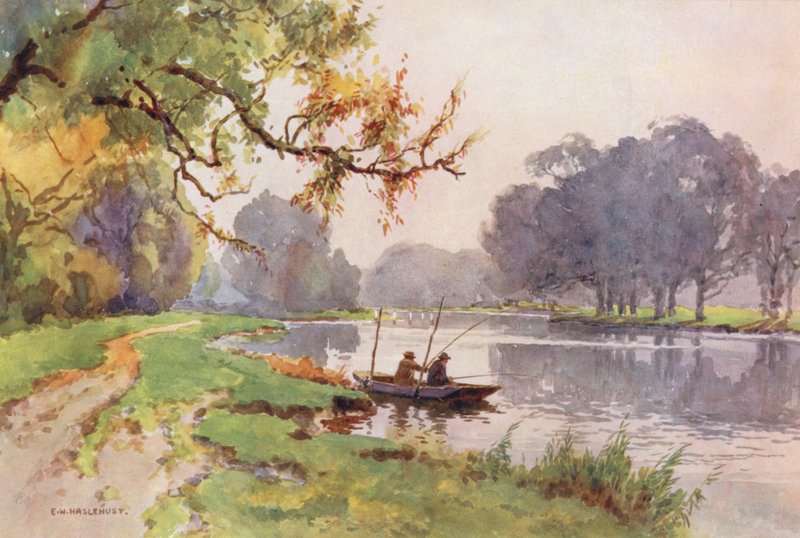 Temze folyó: Weybridge (színes litográfia) alkotó: Ernest William Haslehust