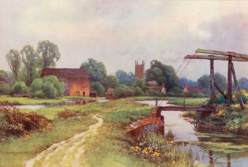 Temze folyó: Cricklade (színes litográfia) alkotó: Ernest William Haslehust