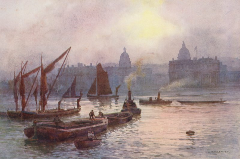 Temze folyó: Greenwich (színes litográfia) alkotó: Ernest William Haslehust