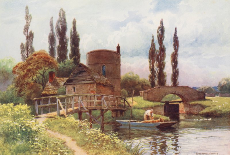 Temze folyó: Inglesham Round House (színes litográfia) alkotó: Ernest William Haslehust