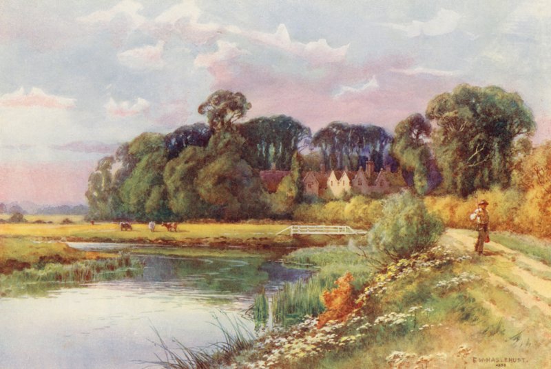 Temze folyó: Kelmscott (színes litográfia) alkotó: Ernest William Haslehust