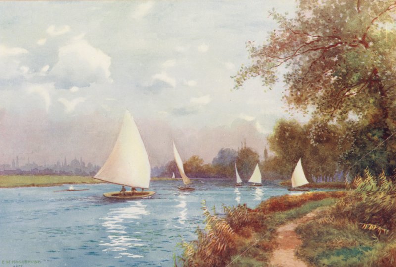 Temze folyó: Kennington Reach, Oxford (színes litográfia) alkotó: Ernest William Haslehust