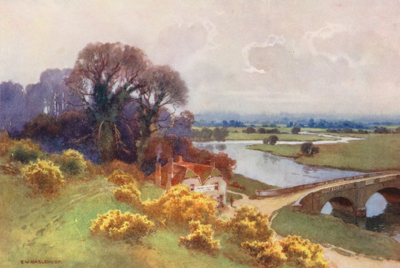 Temze folyó: Shillingford Bridge (színes litográfia) alkotó: Ernest William Haslehust