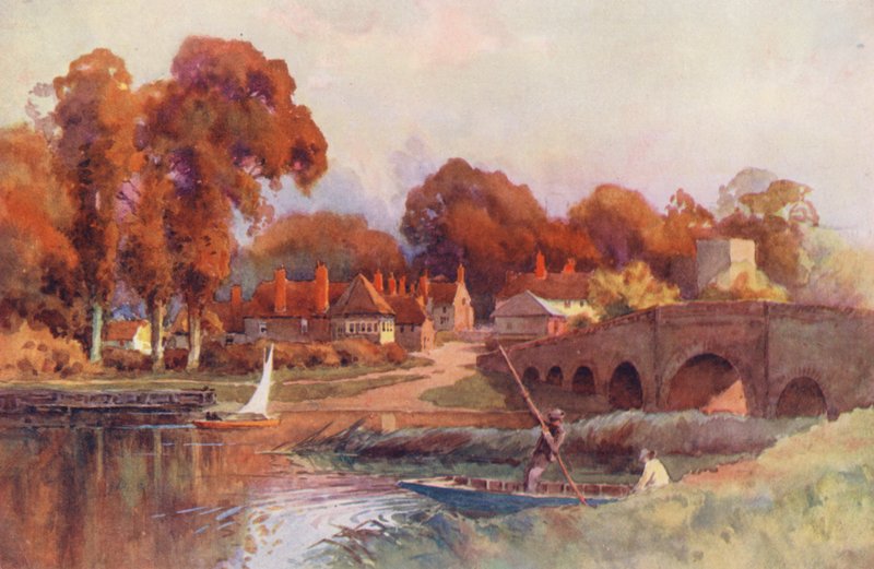 Temze folyó: Sonning Bridge (színes litográfia) alkotó: Ernest William Haslehust