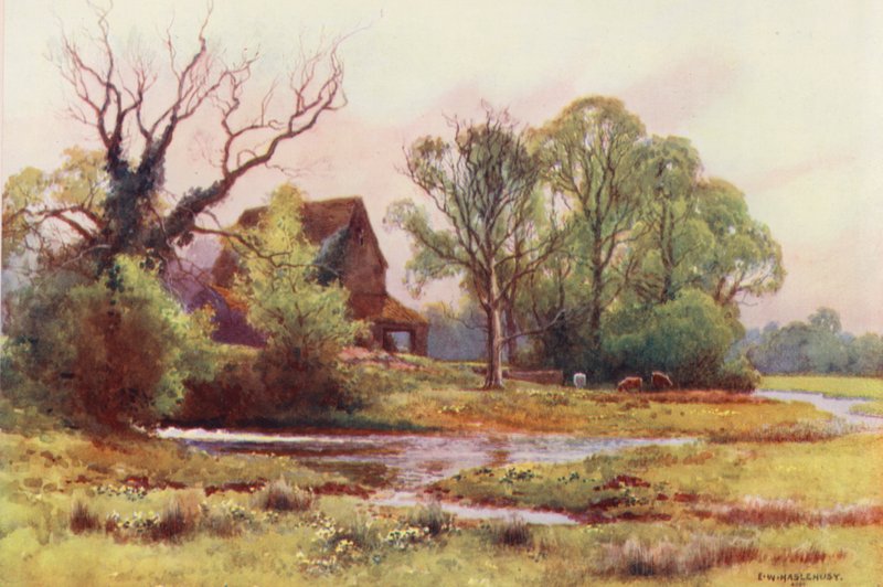 Temze folyó: Somerford Malom (színes litográfia) alkotó: Ernest William Haslehust