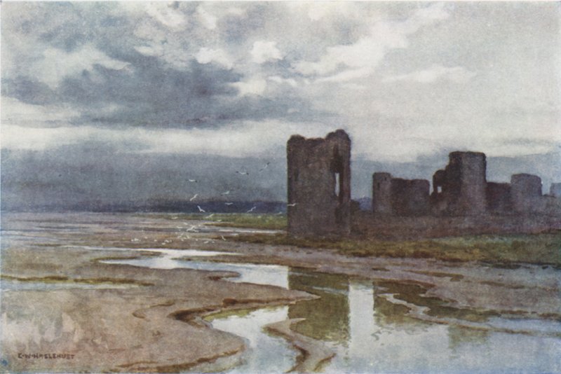 Sands of Dee, Flint Castle (színes litho) alkotó: Ernest William Haslehust