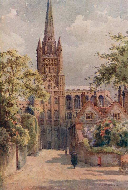 The Cathedral Precincts, Norwich (színes litho) alkotó: Ernest William Haslehust