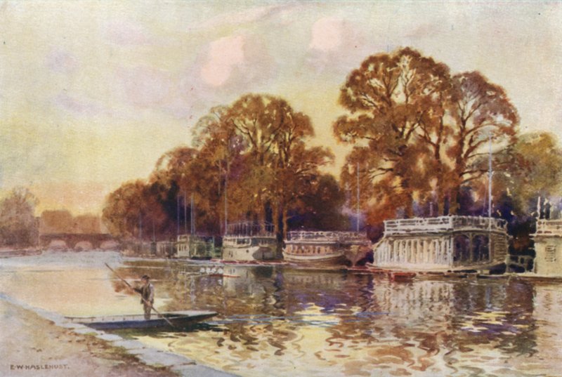 A College Barges és Folly Bridge (színes litó) alkotó: Ernest William Haslehust