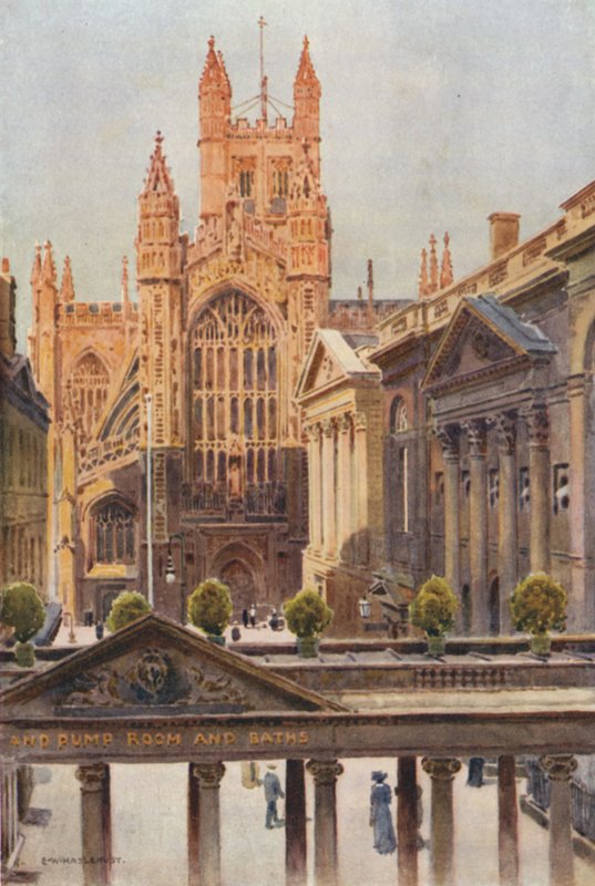 The Grand Pump-Room és Abbey, Bath (színes litho) alkotó: Ernest William Haslehust