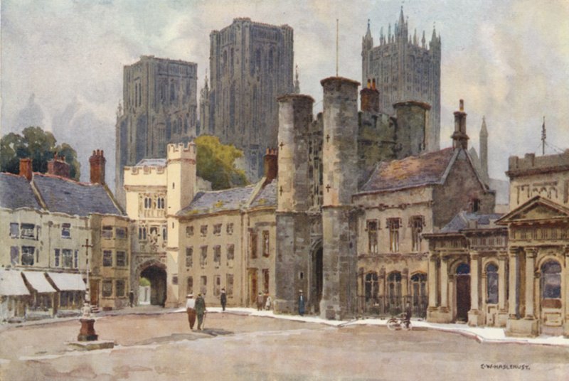 The Market Place, Wells (színes litó) alkotó: Ernest William Haslehust