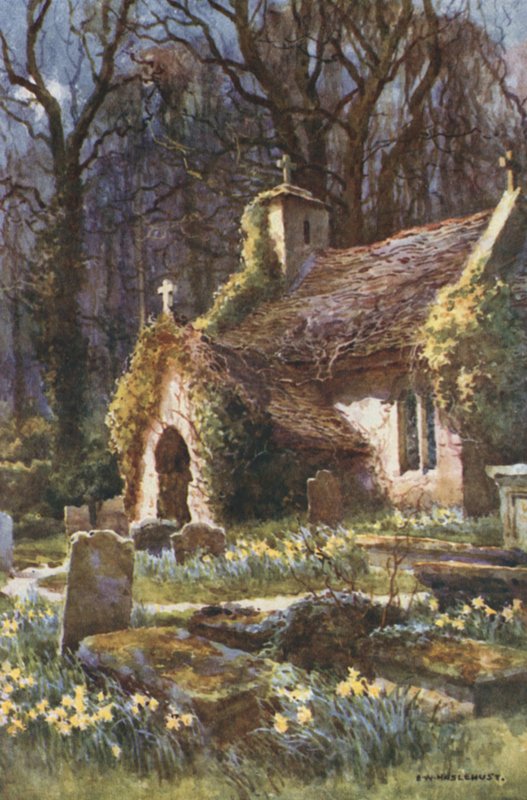 A régi templom, Bonchurch (színes litó) alkotó: Ernest William Haslehust